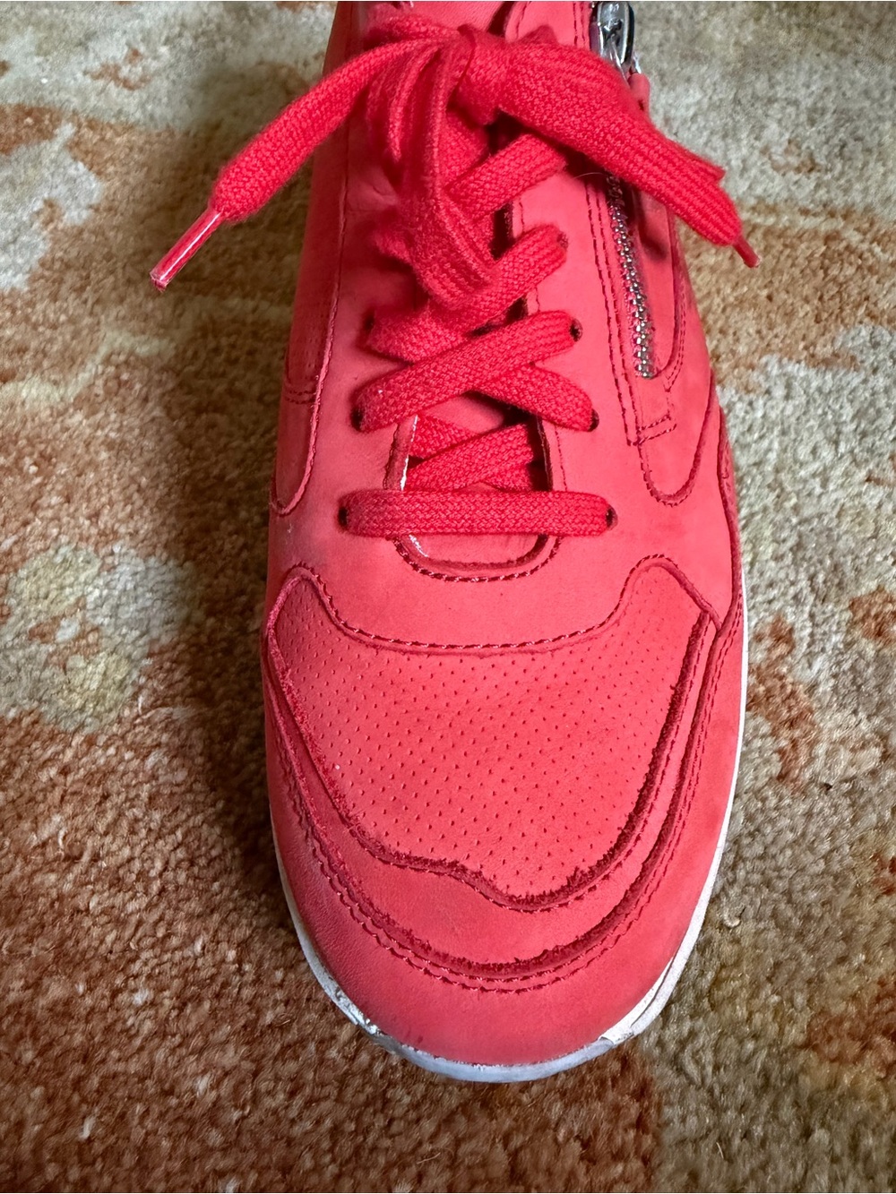 Mephisto OLIMPIA- Cranberry Red Suede Platform Sneaker with Side Zipper - Picture 5 of 16